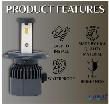LIU HJG 60+60W Yellow/White LED Headlight Bulb with Remote. H4 Car, Bike, Truck And Van Light