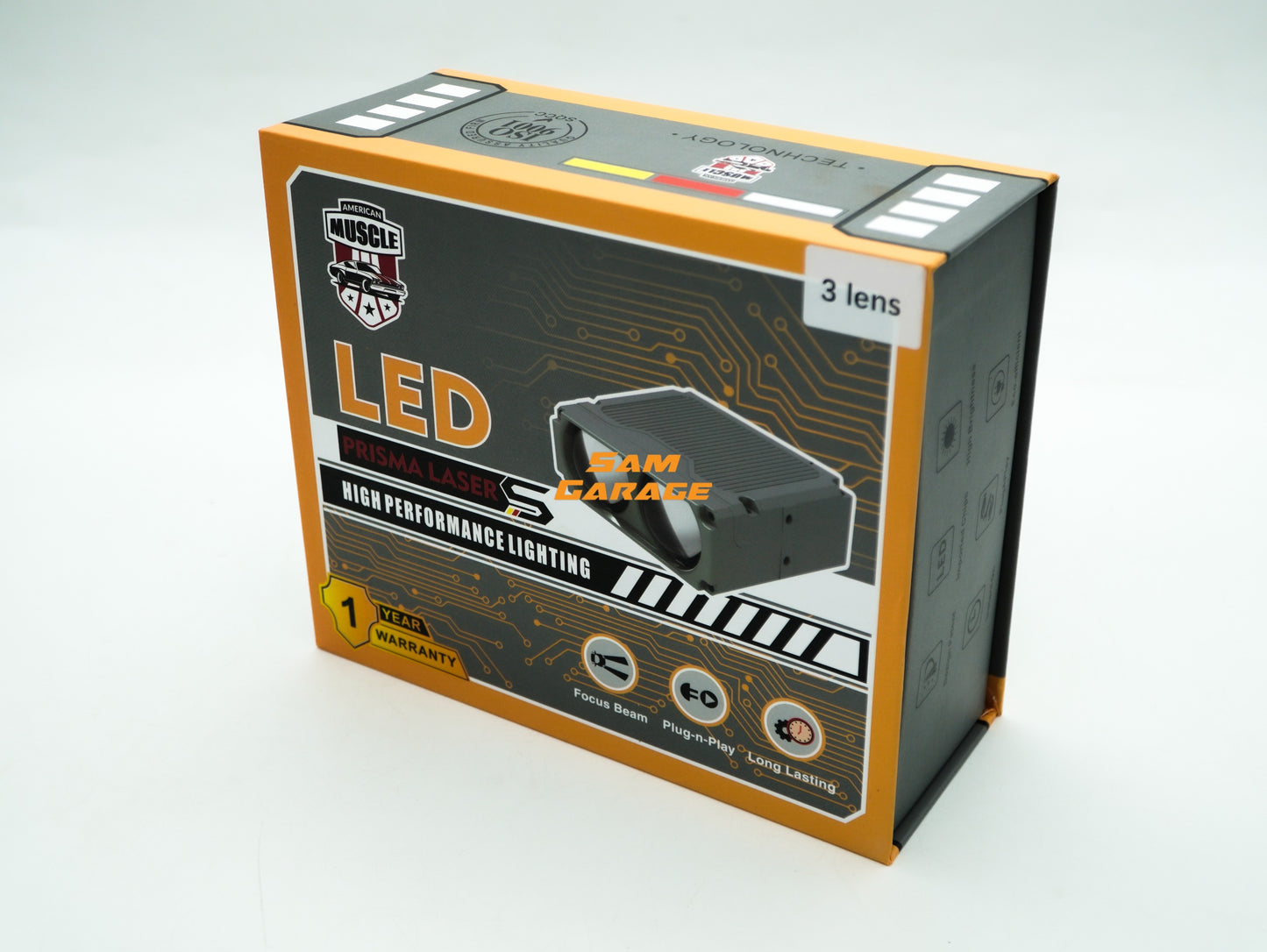 American Muscle Prisma 3 Laser Bi-LED Projector Lens (Pair) | 120W | Triple Color | Triple Laser | 1-Year Warranty