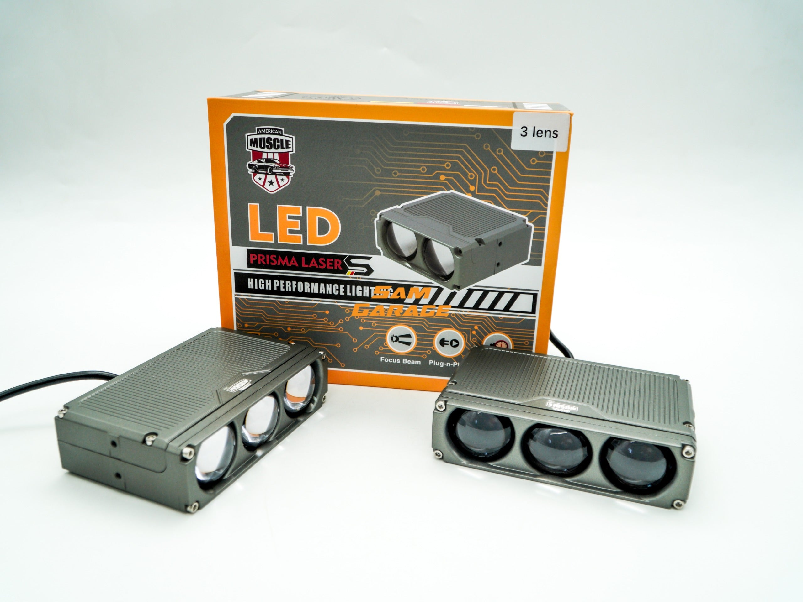 American Muscle Prisma 3 Laser Bi-LED Projector Lens (Pair) | 120W | Triple Color | Triple Laser | 1-Year Warranty