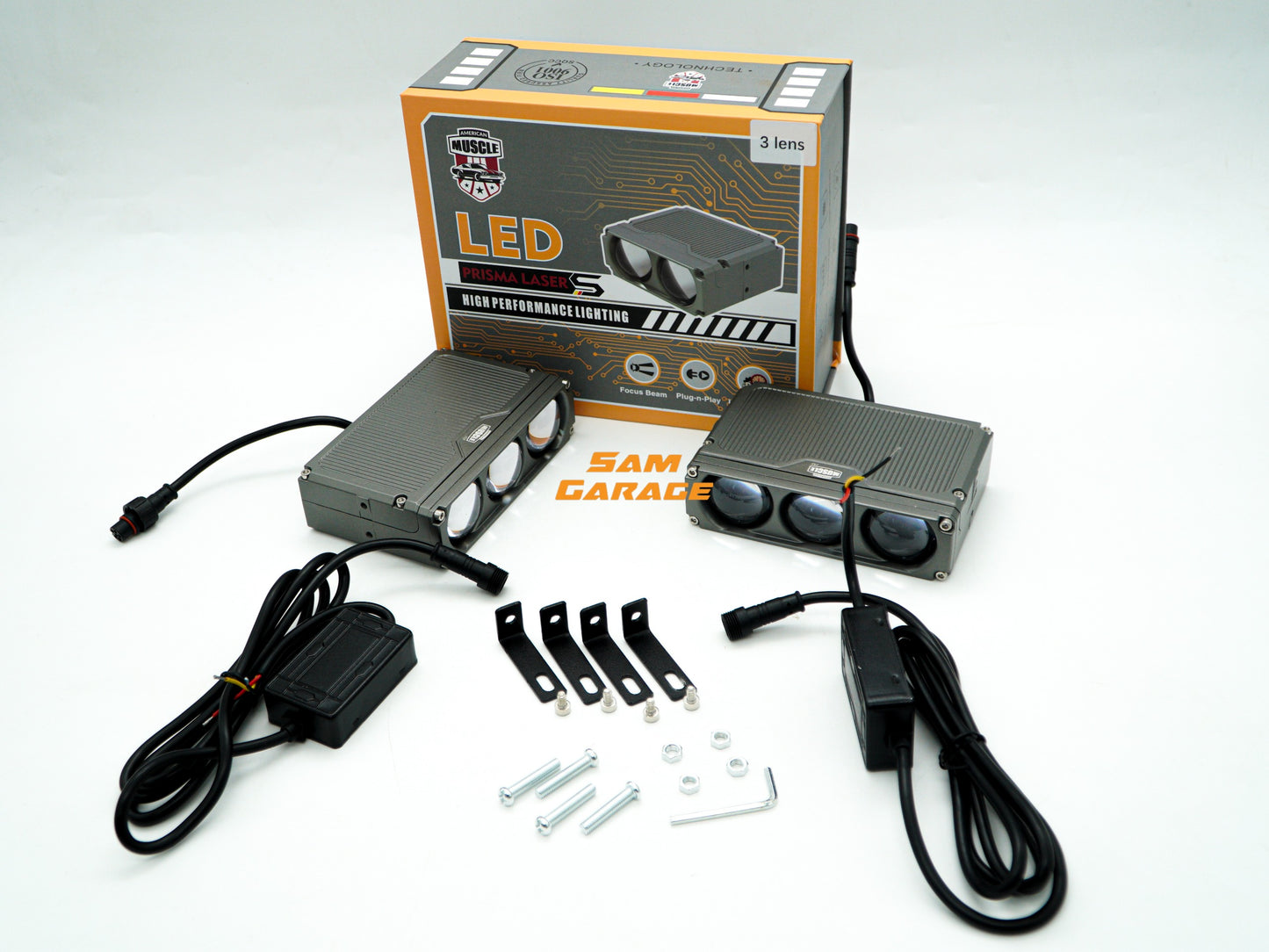 American Muscle Prisma 3 Laser Bi-LED Projector Lens (Pair) | 120W | Triple Color | Triple Laser | 1-Year Warranty