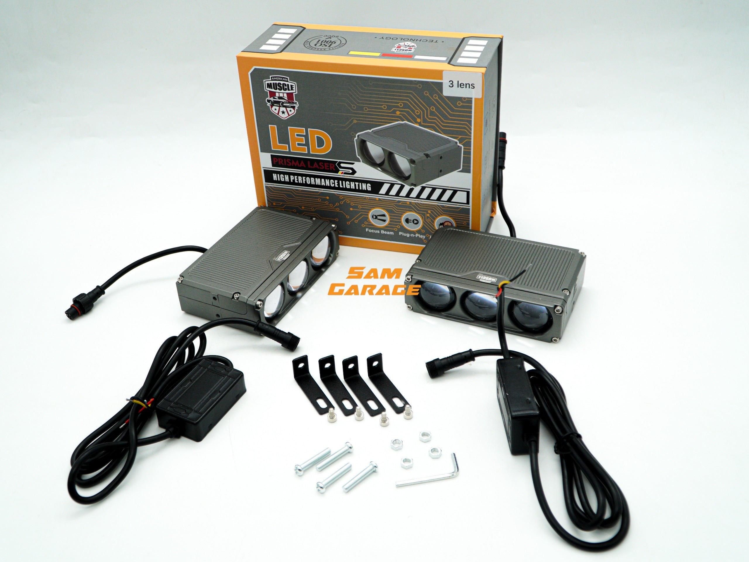 American Muscle Prisma 3 Laser Bi-LED Projector Lens (Pair) | 120W | Triple Color | Triple Laser | 1-Year Warranty
