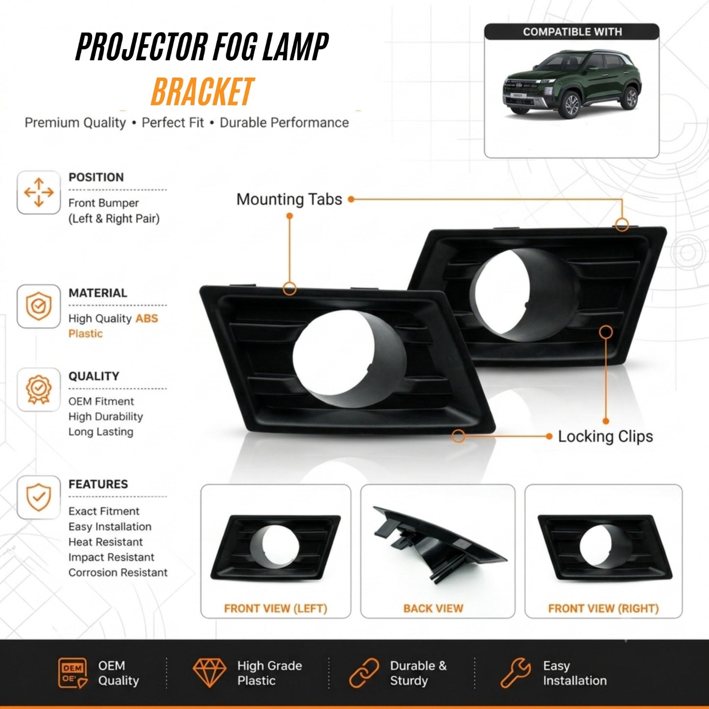 Hyundai Creta 2024 3-Inch Projector Fog Lamp Bracket&nbsp;