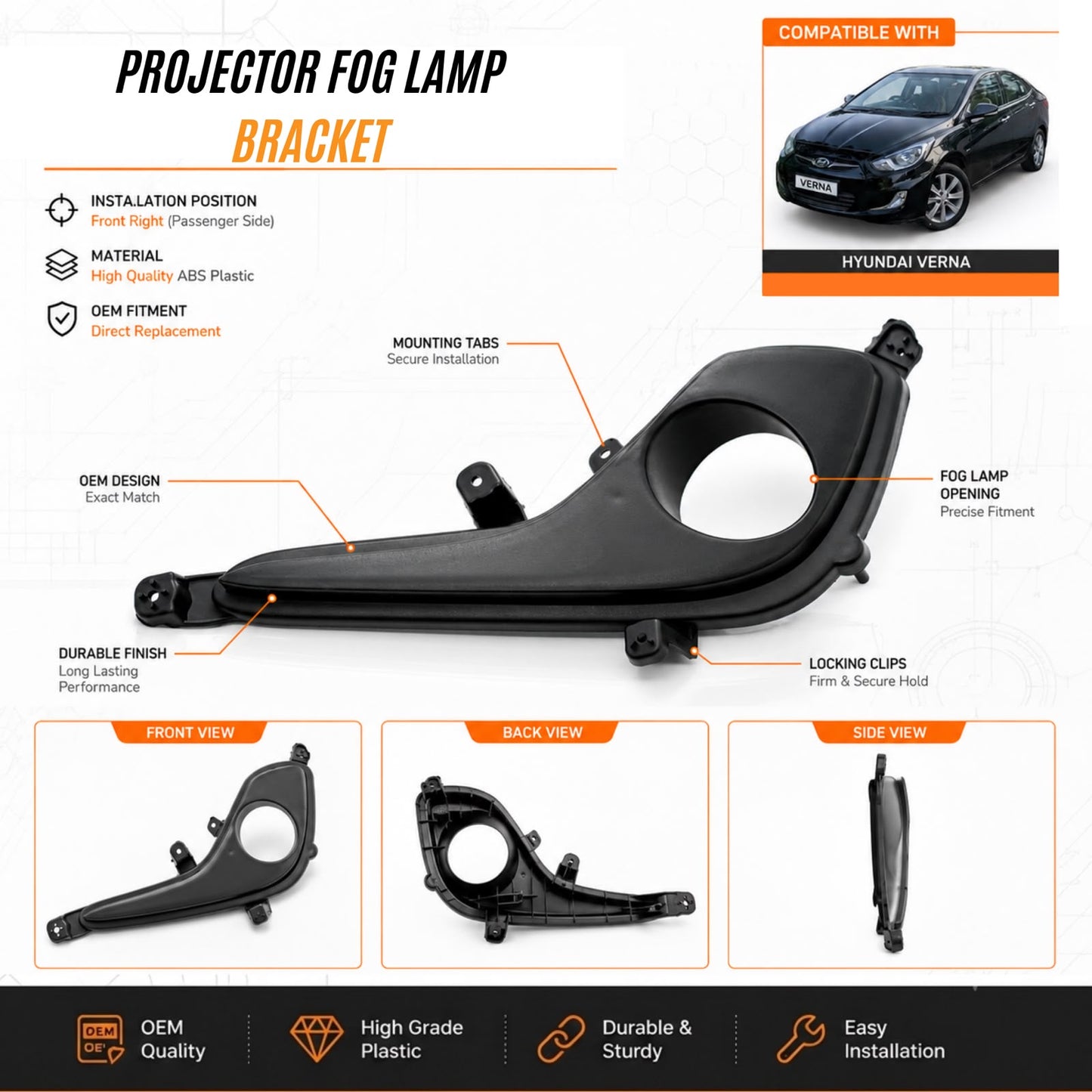 Hyundai Verna Fluidic 2012 (3-Inch) Projector Fog Lamp Bracket&nbsp;