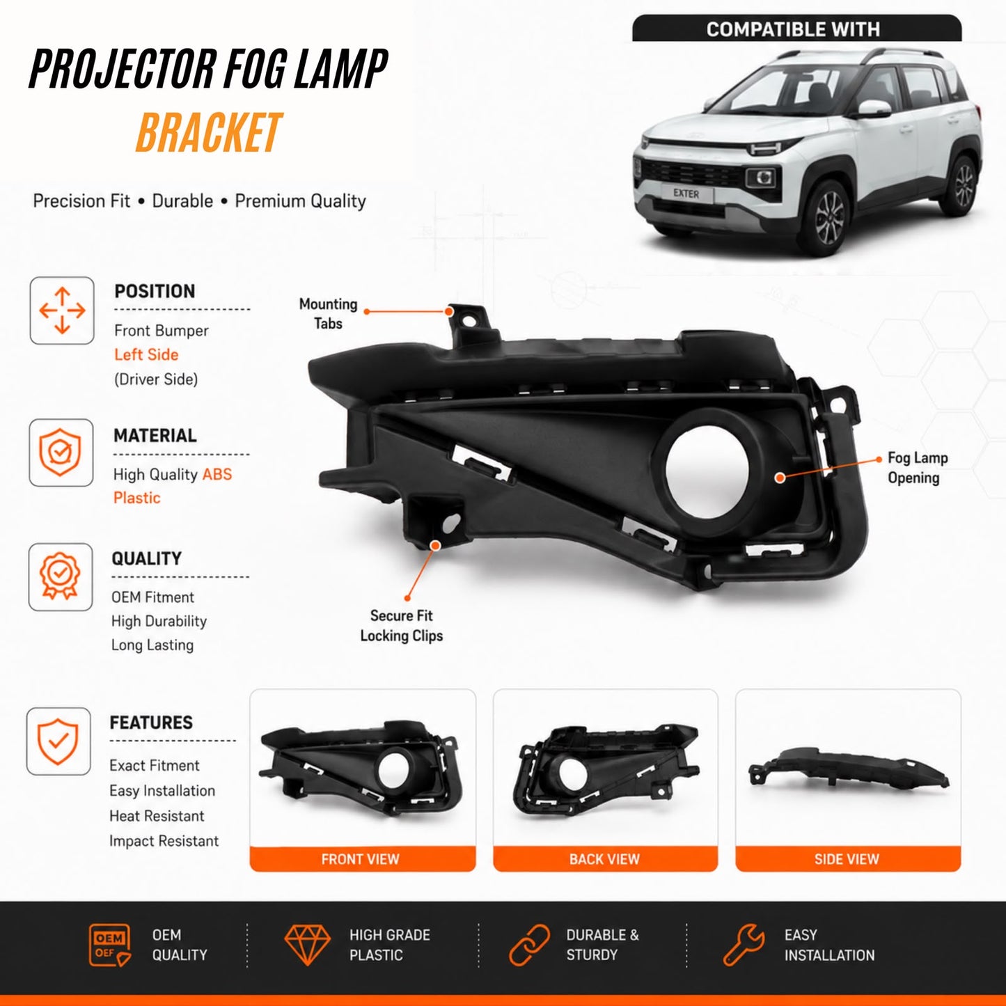 Hyundai Exter 2-Inch Projector Fog Lamp Bracket