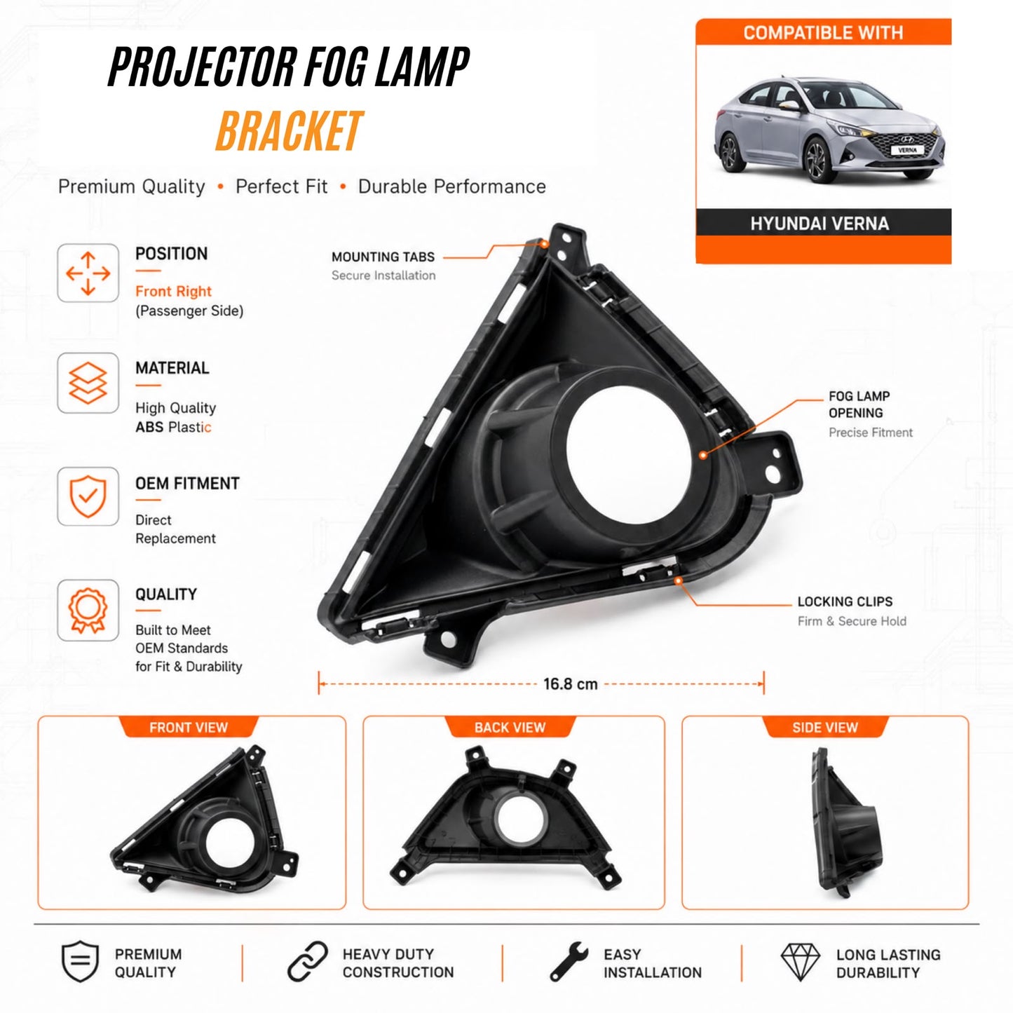 Hyundai Verna 2020 3-Inch Projector Fog Lamp Bracket