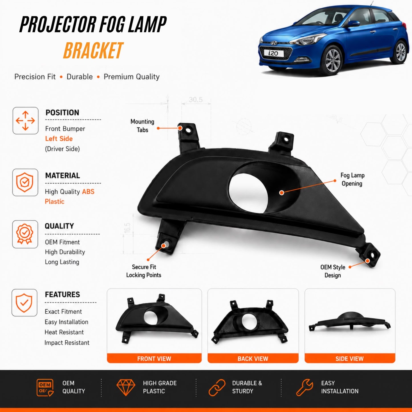 Hyundai i20 2017 3-Inch Projector Fog Lamp Bracket&nbsp;