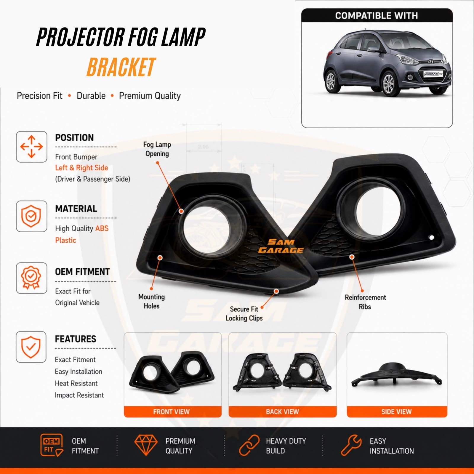Hyundai Grand i10 2013 3-Inch Projector Fog Lamp Bracket