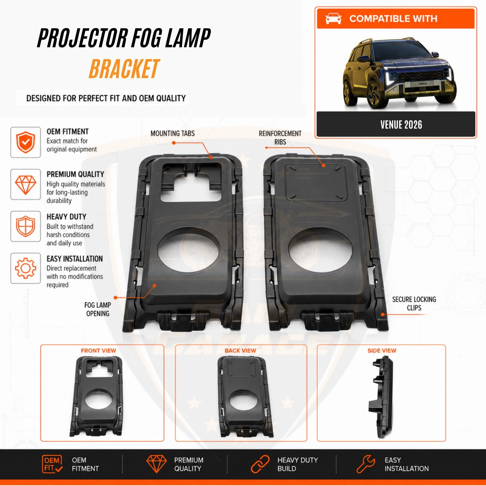 Hyundai Venue 2025 onwards 2-Inch Projector Fog Lamp Bracket