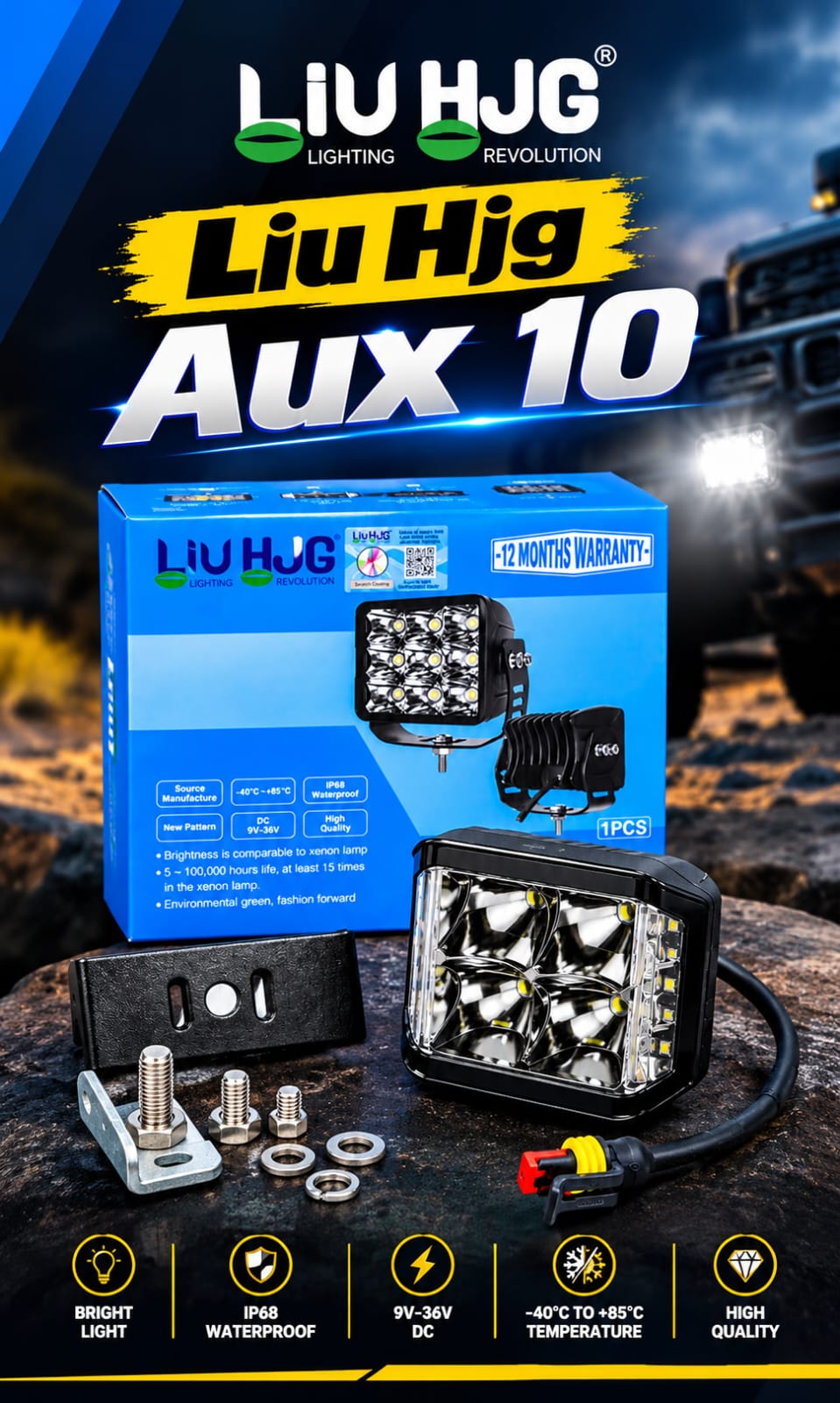 LIU HJG AUX 10 – 40W Auxiliary LED Light | 6000K Cool White